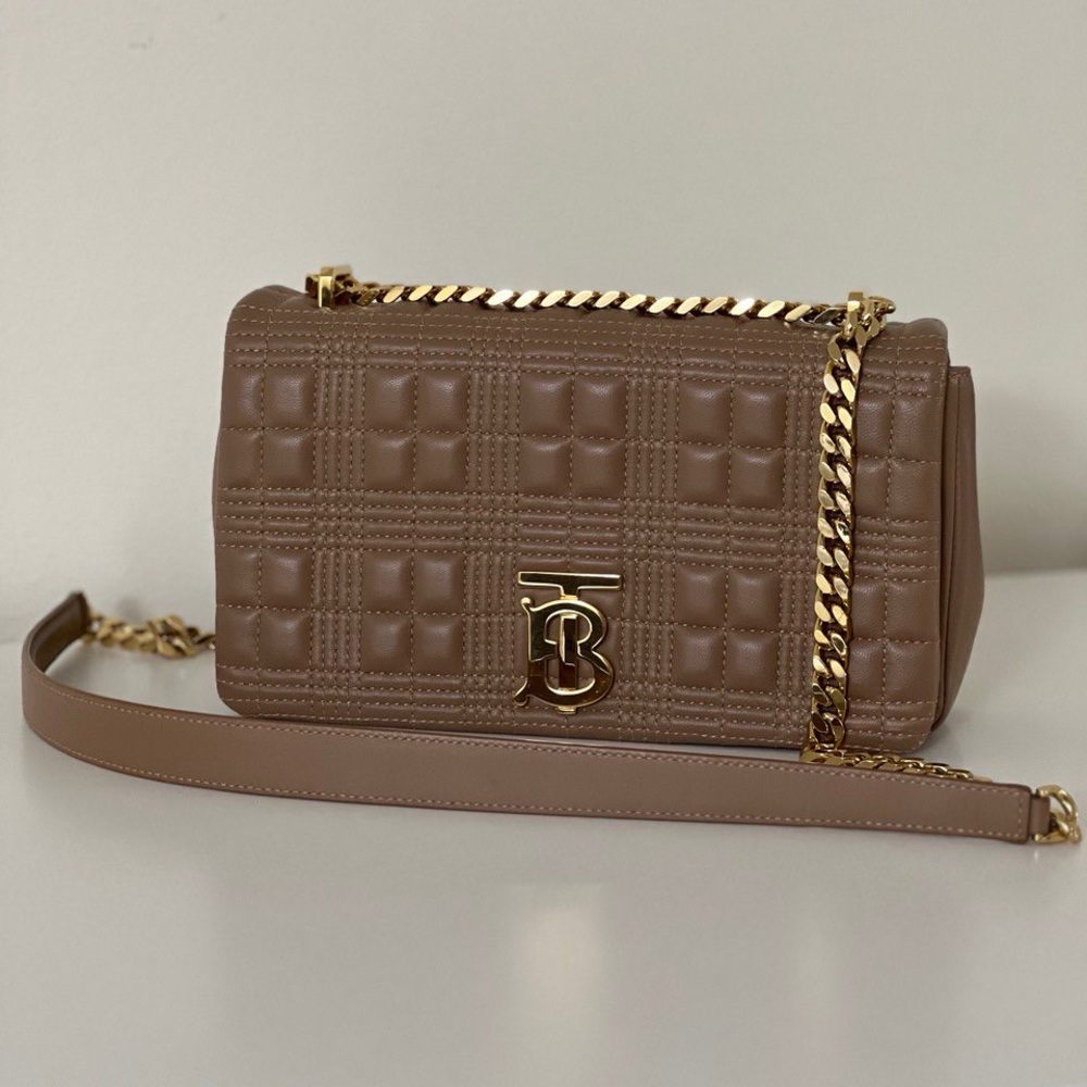 Burberry Quilted Leather Crossbody Bag in Brown with Gold Hardware